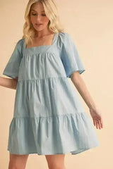 Aemi + Co Square Neck Half Sleeve Tiered Dress - Femstylo