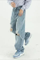 Distressed Wide Leg Jeans with Pockets - Femstylo
