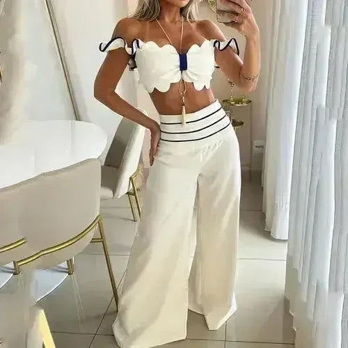 Women's Fashion Casual Off-shoulder Solid Color Two-piece Set - Femstylo