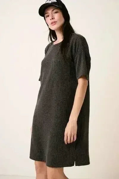 Mittoshop Urban Rib Knit Short Sleeve Tee Dress - Femstylo