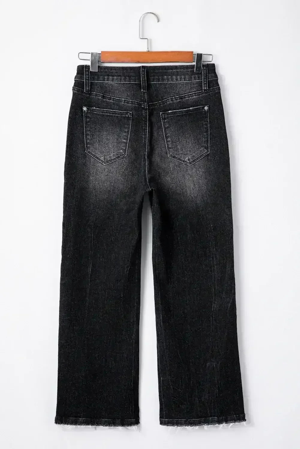 Sail Blue Mineral Wash Raw Hem High Waist Flared Jeans - Femstylo