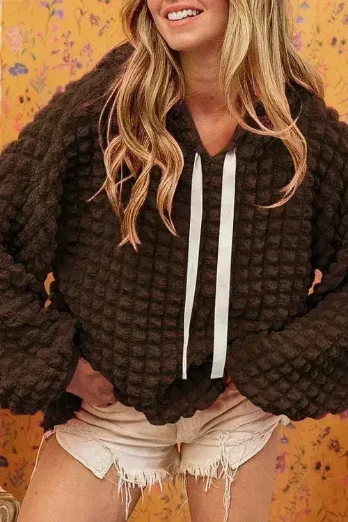 Rose Bubble Textured Waffle Hoodie - Femstylo