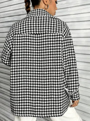 Houndstooth Button Down Long Sleeve Shacket - Femstylo