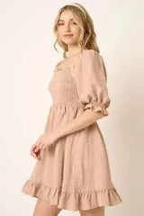 Mittoshop Smocked Ruffled Hem Half Sleeve Mini Dress - Femstylo