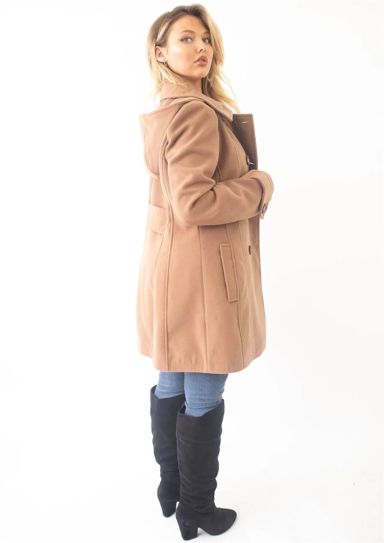 Wool Feel Double Breasted Hooded Coat