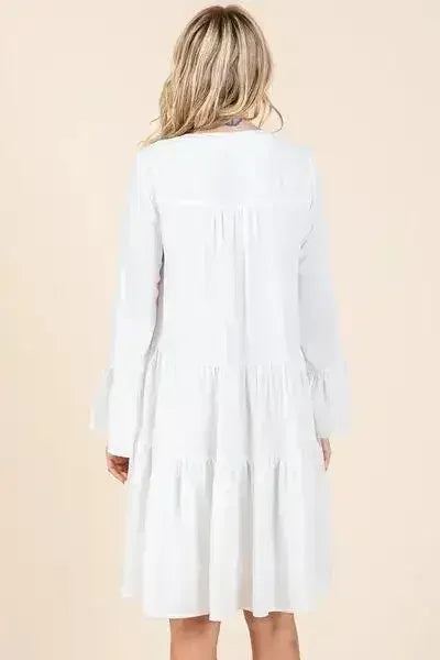 Mittoshop Tiered Notched Flare Sleeve Dress - Femstylo