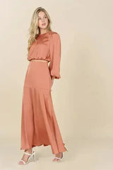 Dressed up satin two-piece mermaid dress set - Femstylo