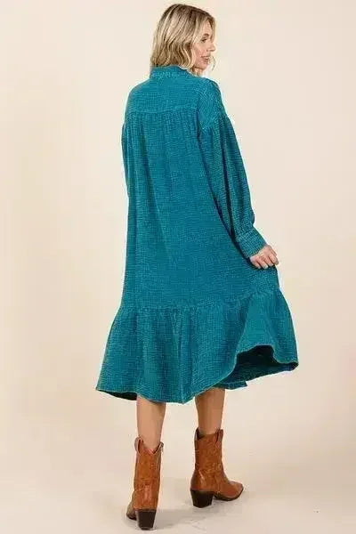 Mittoshop Mineral Wash Cotton Gauze Ruffle Midi Shirt Dress - Femstylo