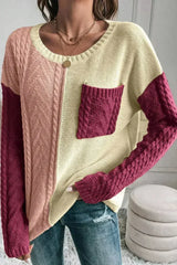 Double Take Full Size Color Block Drop Shoulder Sweater - Femstylo