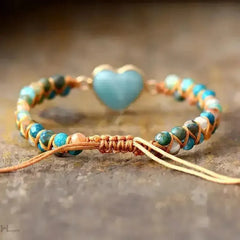 Amazonite Heart Charm Macrame Bracelet - Femstylo