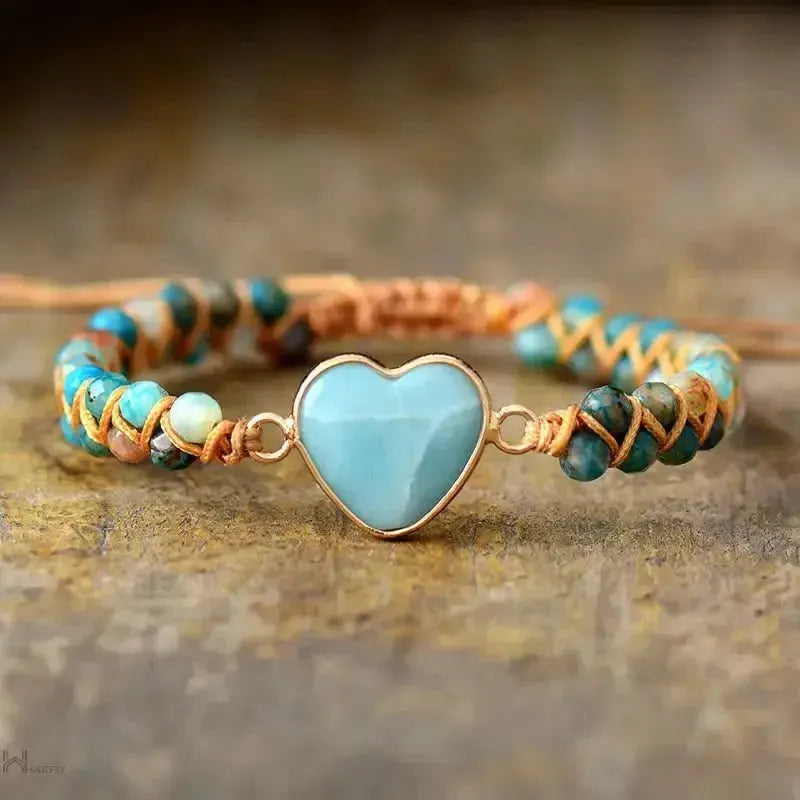 Amazonite Heart Charm Macrame Bracelet - Femstylo