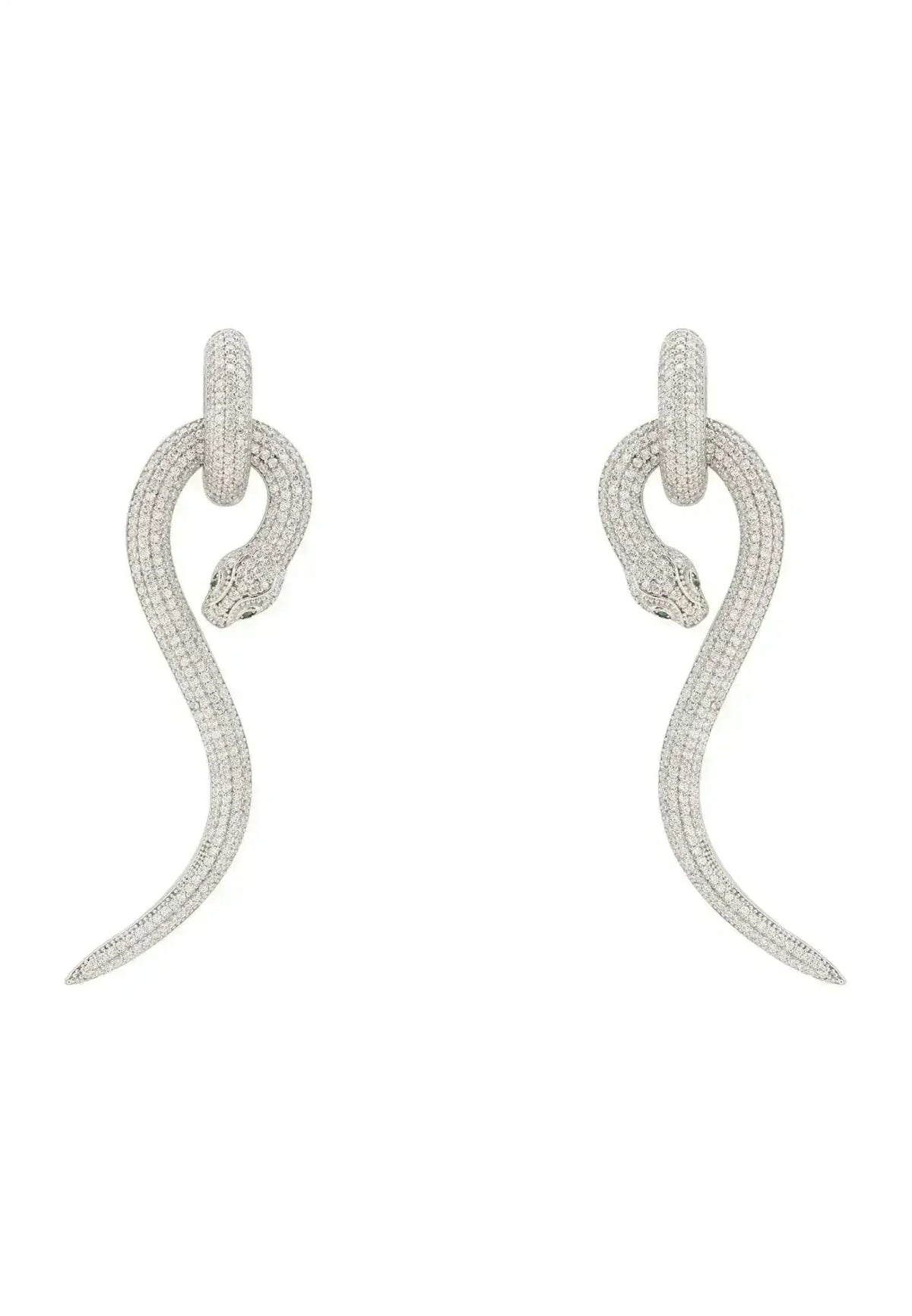 Anaconda Snake Drop Earrings Silver White - Femstylo