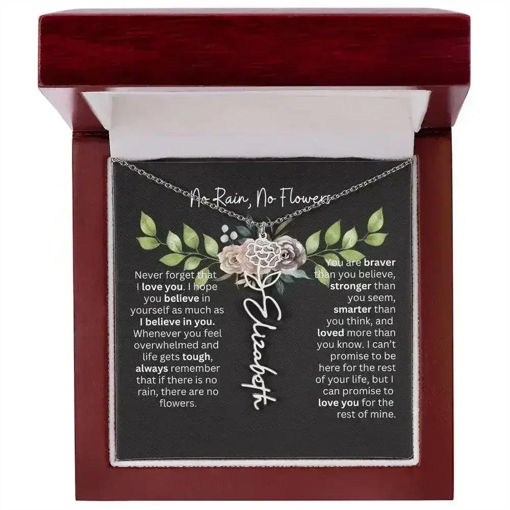 Birth Flower Necklace With Name I No Rain - No Flowers | Elegant Gift for Daughter - Femstylo