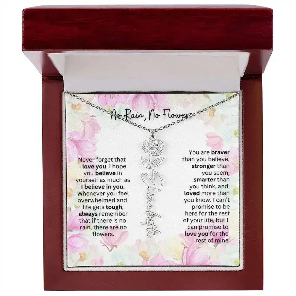 Birth Flower Necklace With Name I No Rain - No Flowers | Special Gift for Granddaughter - Femstylo