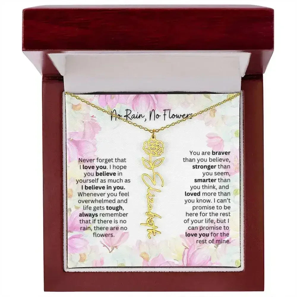 Birth Flower Necklace With Name I No Rain - No Flowers | Special Gift for Granddaughter - Femstylo