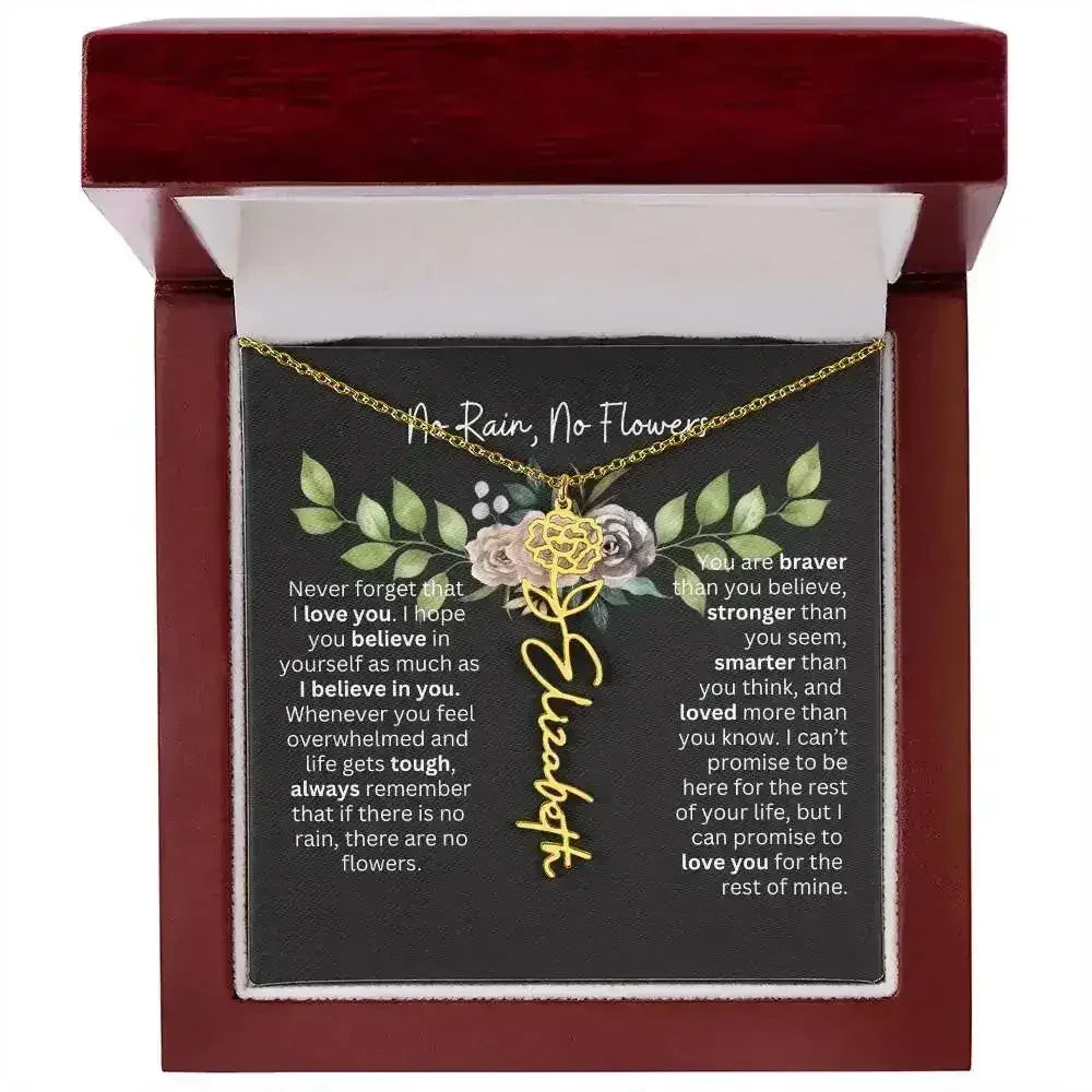 Birth Flower Necklace With Name I No Rain - No Flowers | Elegant Gift for Daughter - Femstylo