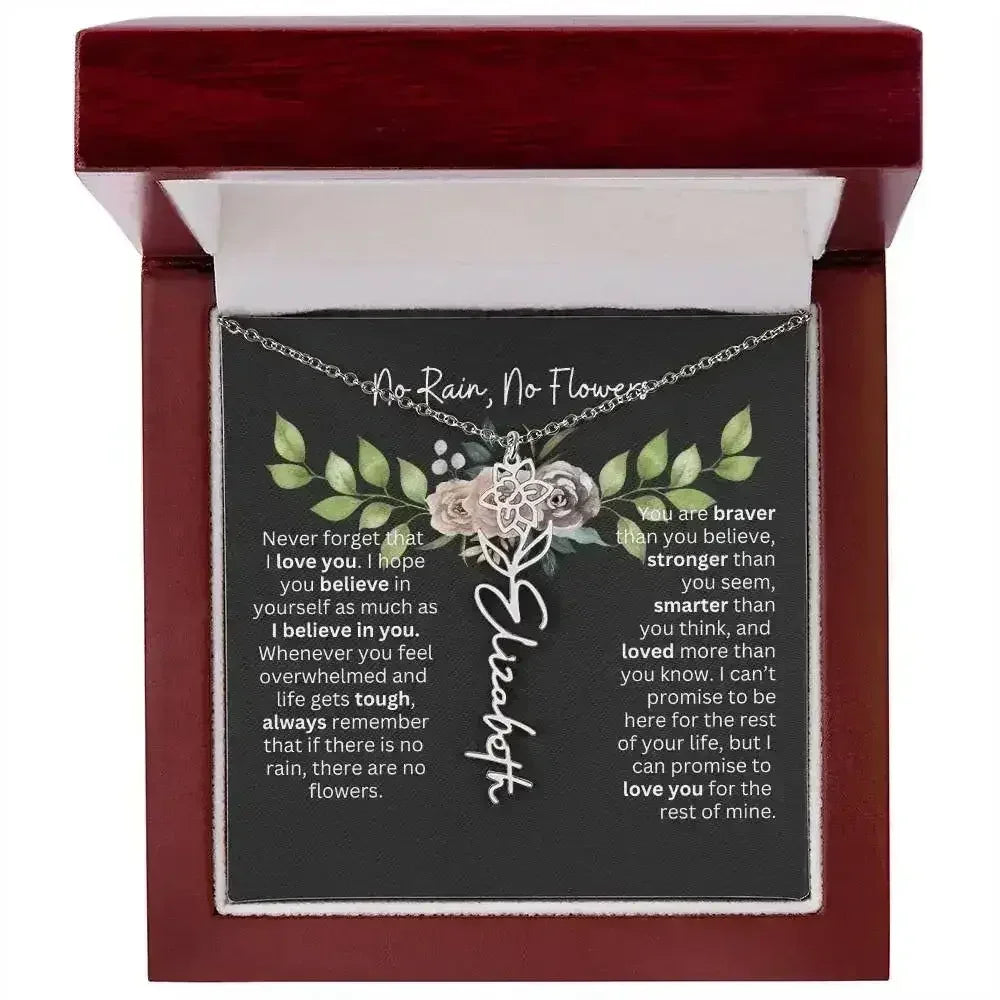Birth Flower Necklace With Name I No Rain - No Flowers | Elegant Gift for Daughter - Femstylo