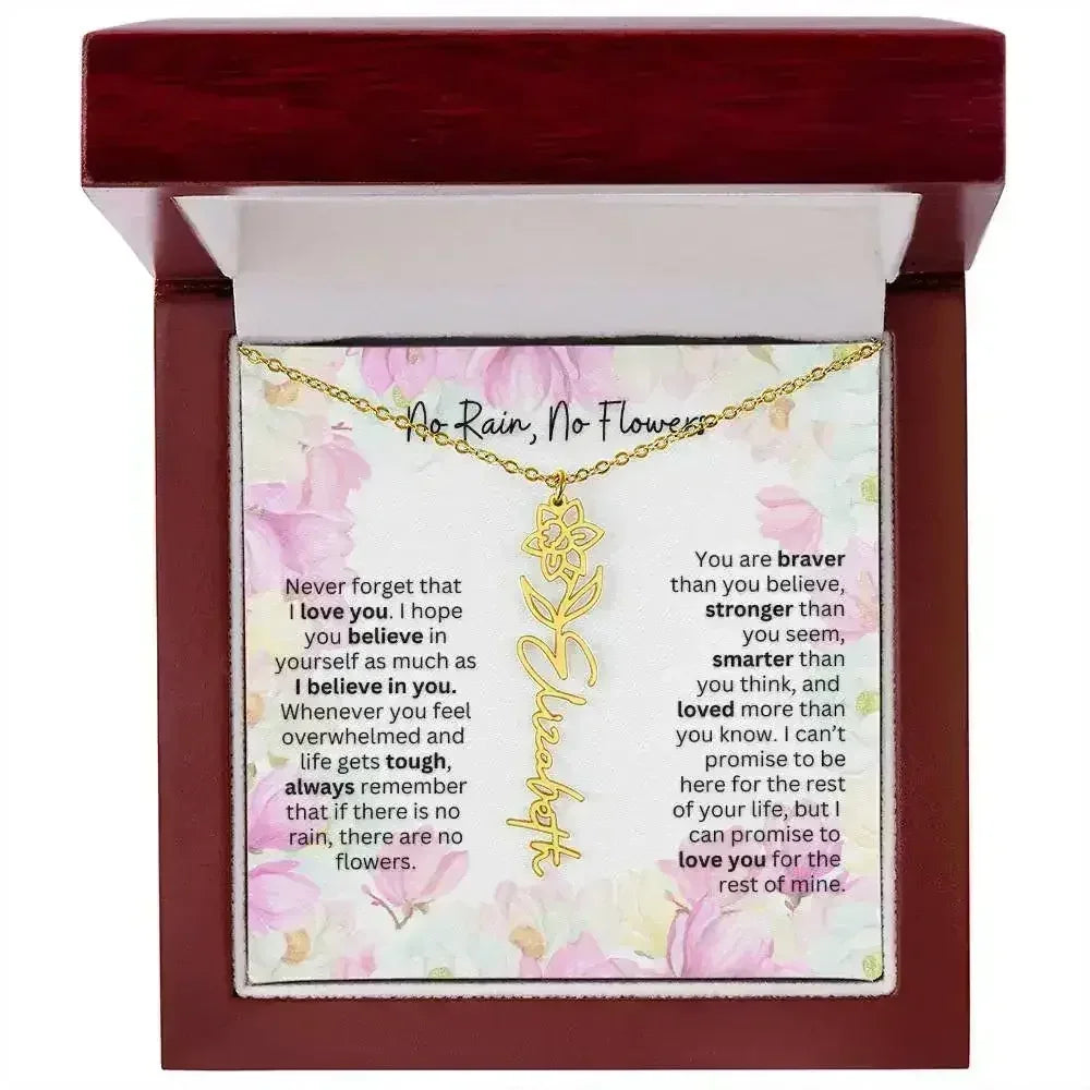 Birth Flower Necklace With Name I No Rain - No Flowers | Special Gift for Granddaughter - Femstylo