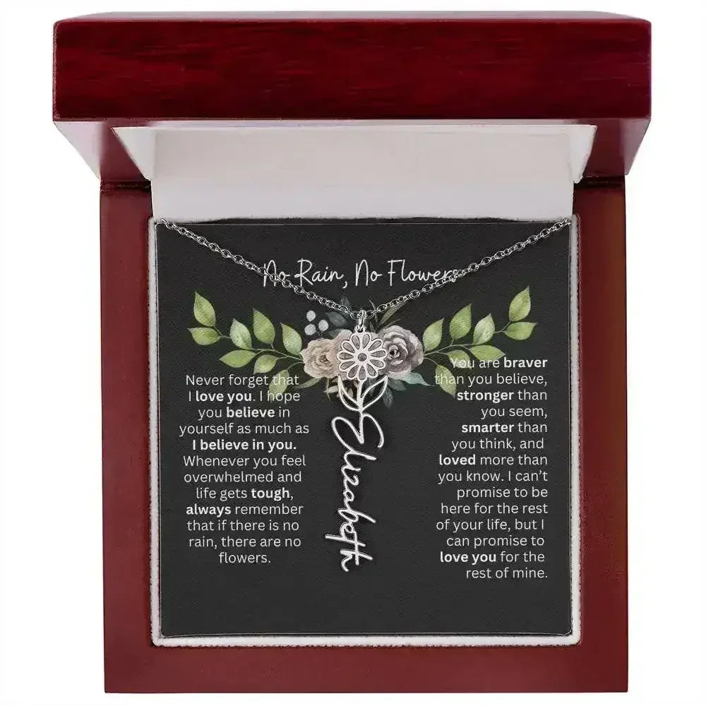 Birth Flower Necklace With Name I No Rain - No Flowers | Elegant Gift for Daughter - Femstylo