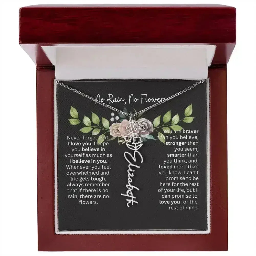 Birth Flower Necklace With Name I No Rain - No Flowers | Elegant Gift for Daughter - Femstylo