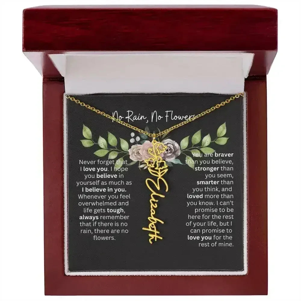 Birth Flower Necklace With Name I No Rain - No Flowers | Elegant Gift for Daughter - Femstylo
