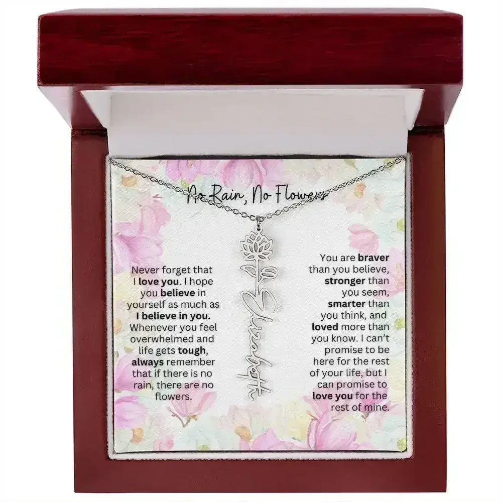 Birth Flower Necklace With Name I No Rain - No Flowers | Special Gift for Granddaughter - Femstylo