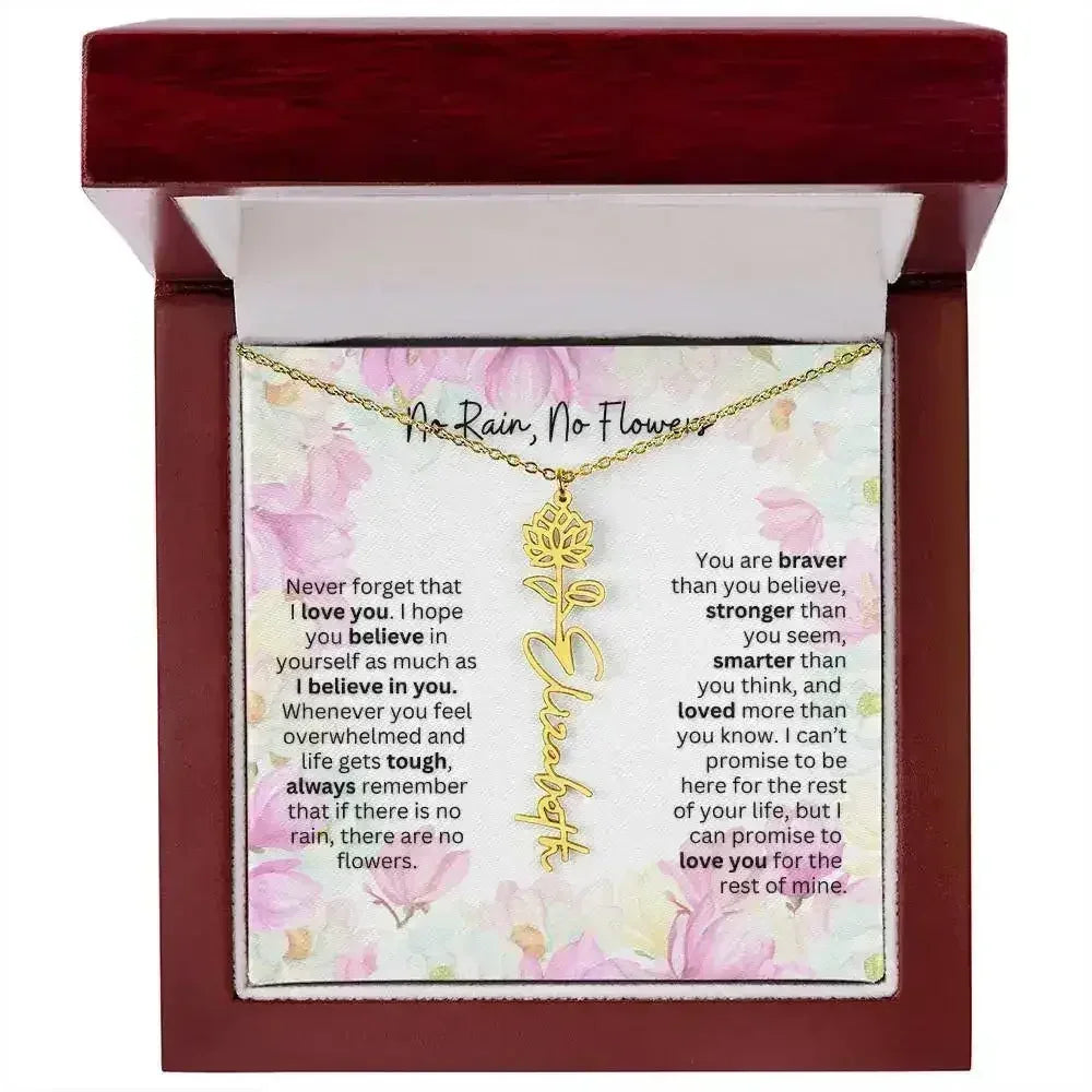 Birth Flower Necklace With Name I No Rain - No Flowers | Special Gift for Granddaughter - Femstylo
