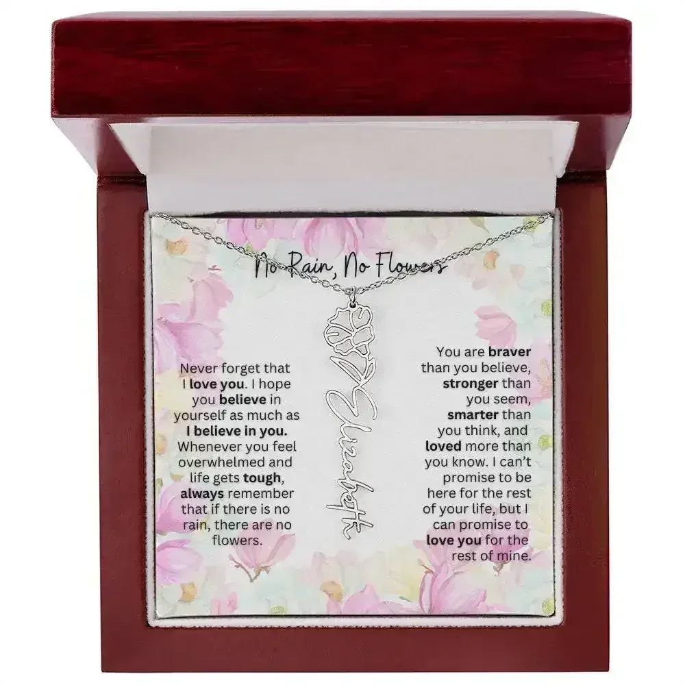 Birth Flower Necklace With Name I No Rain - No Flowers | Special Gift for Granddaughter - Femstylo