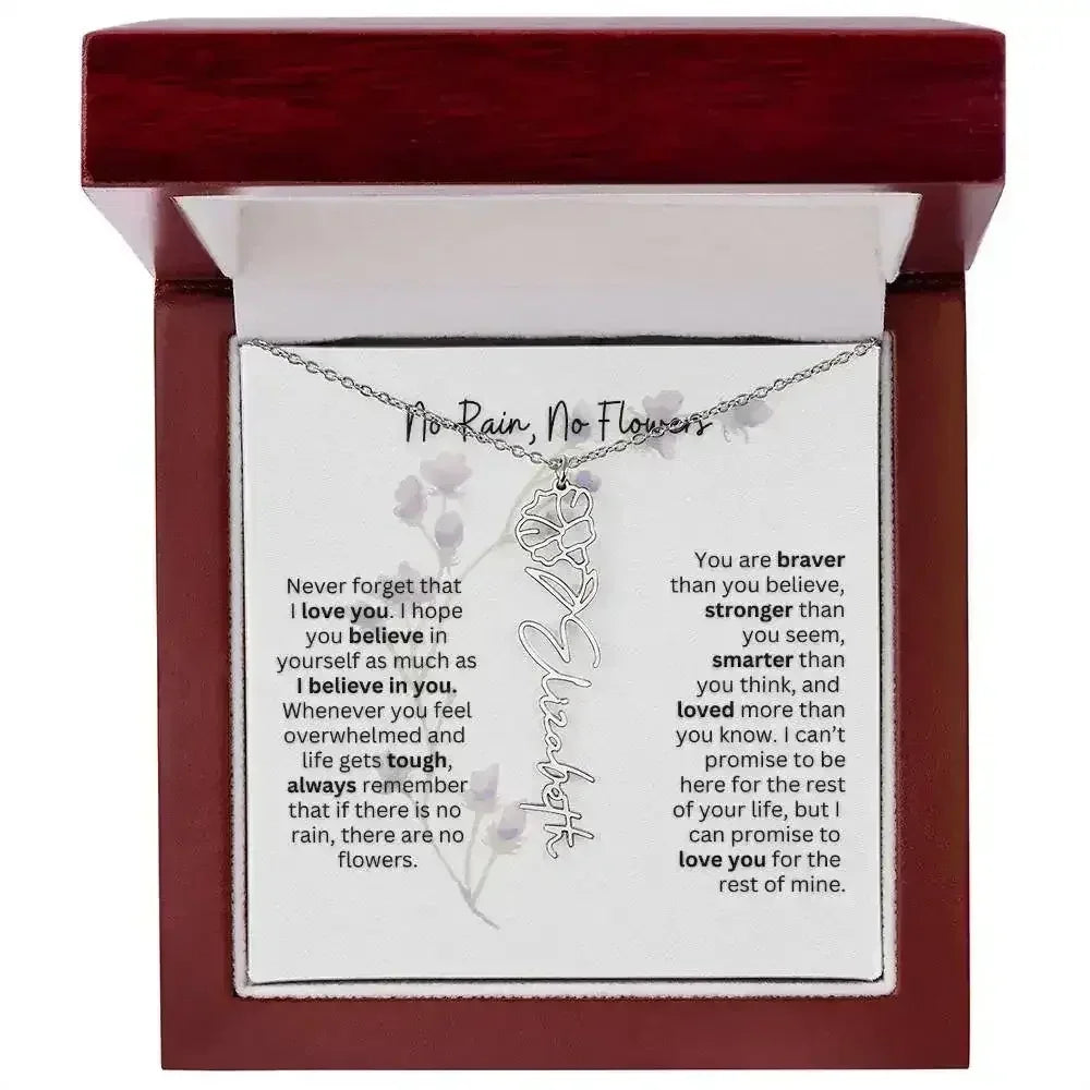 Birth Flower Necklace With Name I No Rain - No Flowers | For Bonus Daughter - Femstylo