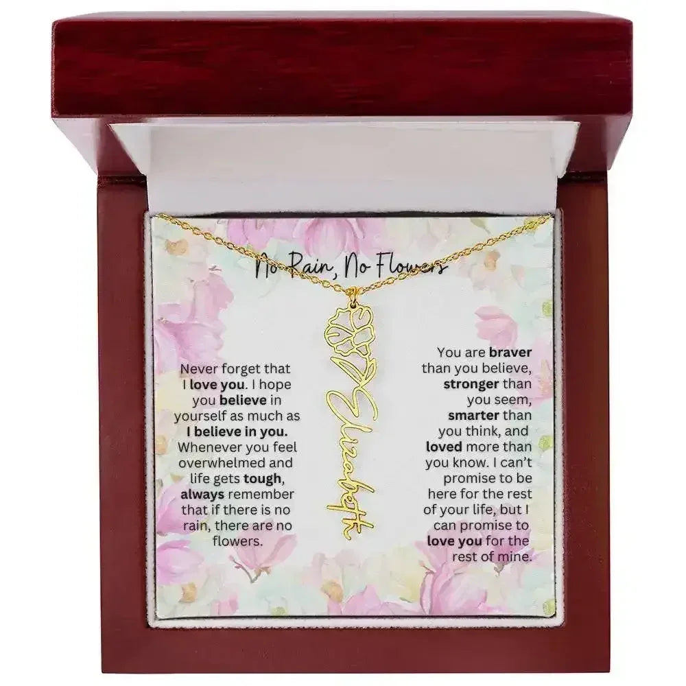 Birth Flower Necklace With Name I No Rain - No Flowers | Special Gift for Granddaughter - Femstylo