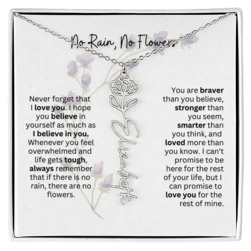 Birth Flower Necklace With Name I No Rain - No Flowers | For Bonus Daughter - Femstylo