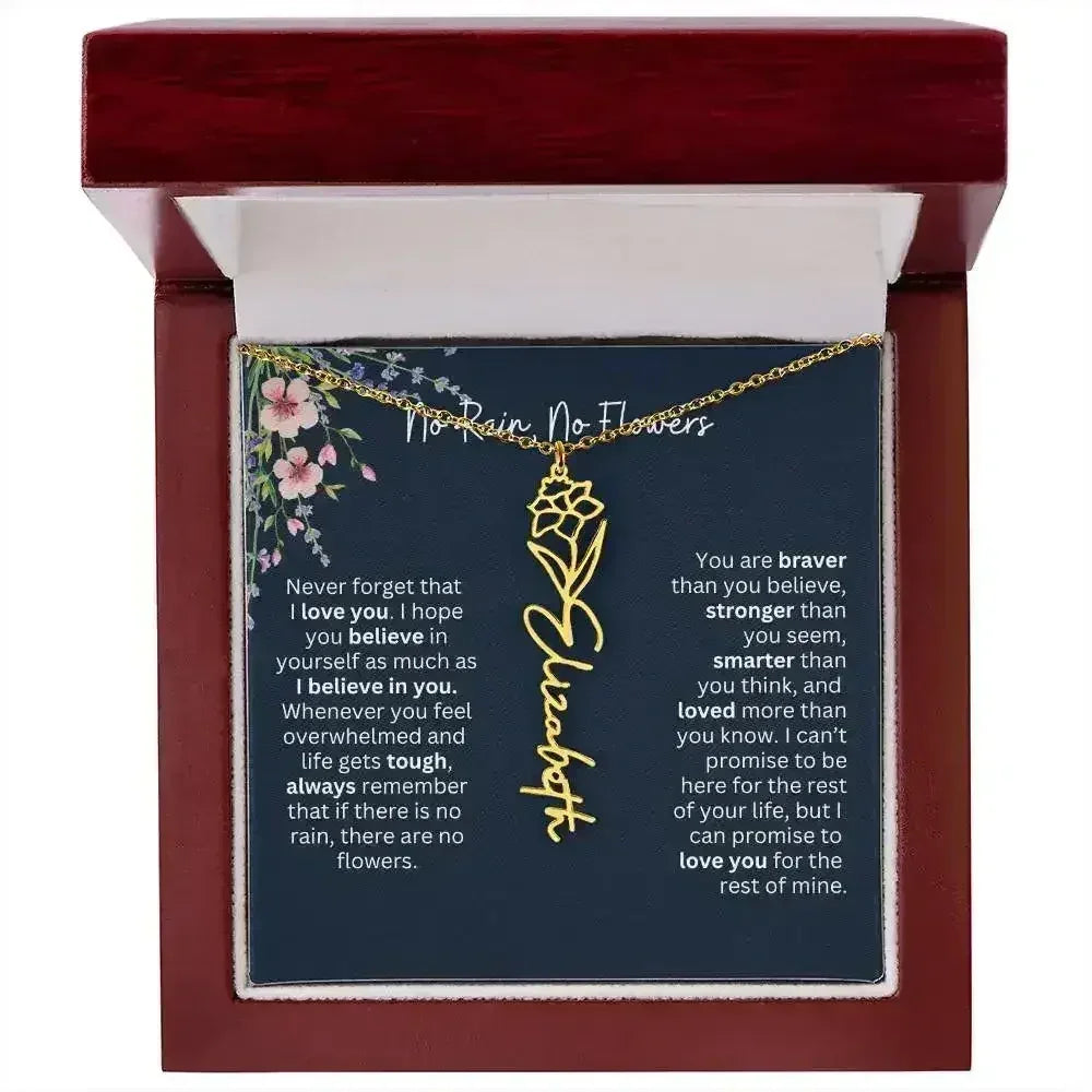 Birth Flower Necklace With Name I No Rain - No Flowers | Unique Jewelry for Daughter from Dad - Femstylo