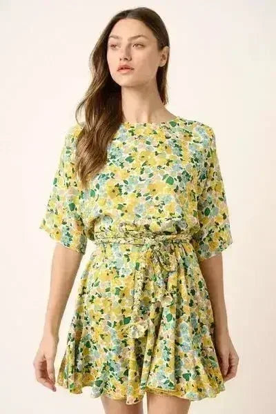 Mittoshop Floral Tie Waist Half Sleeve Mini Dress - Femstylo