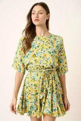 Mittoshop Floral Tie Waist Half Sleeve Mini Dress - Femstylo