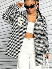 Houndstooth Button Down Long Sleeve Shacket - Femstylo