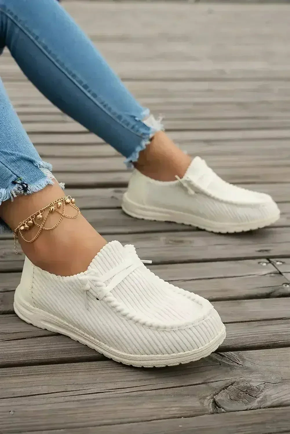 White Lace Up Casual Shoes - Femstylo