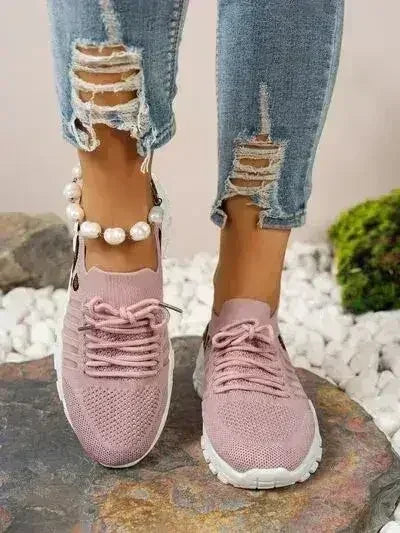 Cutout Leopard Lace Up Mesh Athletic - Femstylo