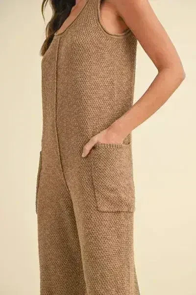 MABLE Sleeveless Knit Crop Jumpsuit with Pockets - Femstylo
