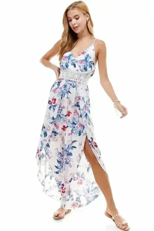 FLORAL & SOLID CROCHET TULIP LEG CAMI JUMPSUIT - Femstylo