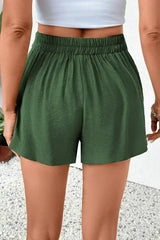Vineyard Green Pleated High Waist Shorts - Femstylo