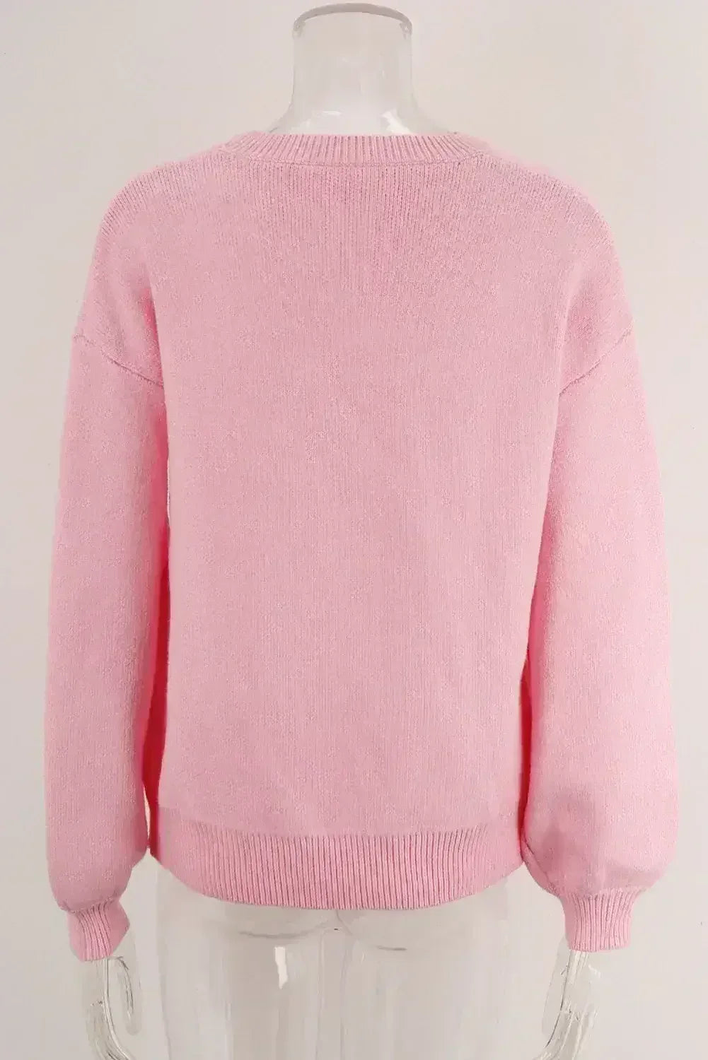 Pink Bow Round Neck Pullover Sweater - Femstylo