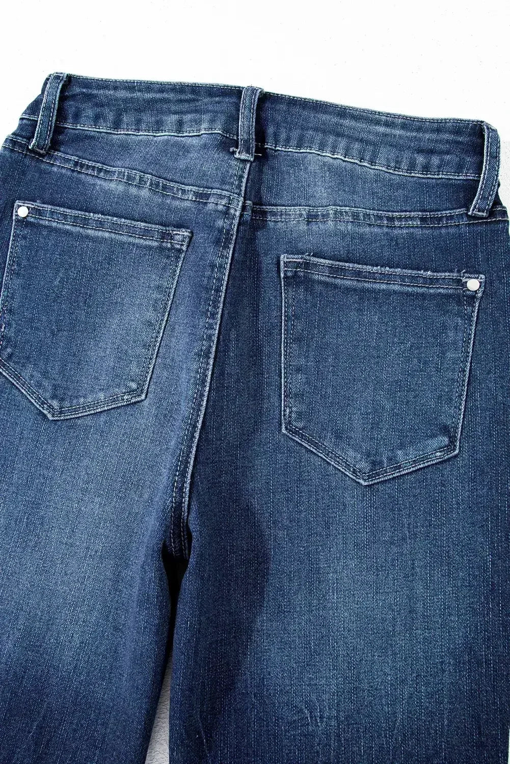 Sail Blue Mineral Wash Raw Hem High Waist Flared Jeans - Femstylo