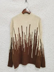 Contrast Mock Neck Long Sleeve Sweater - Femstylo