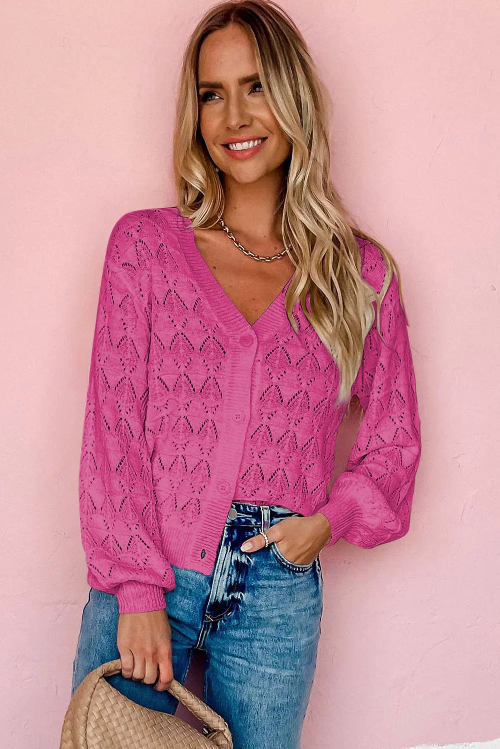 Green Lightweight Buttoned Front Crochet Cardigan