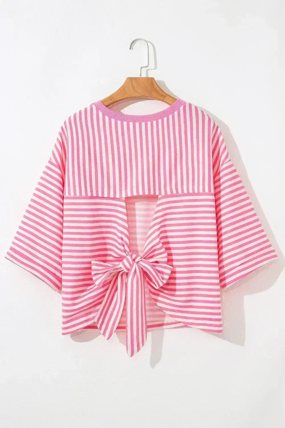 Black Stripe Bowknot Backless T-Shirt - Femstylo
