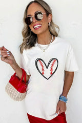 White Game Day Heart Shape Embroidery Graphic Tee