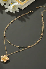 Gold Double Layered Flower Pendant Chain Necklace