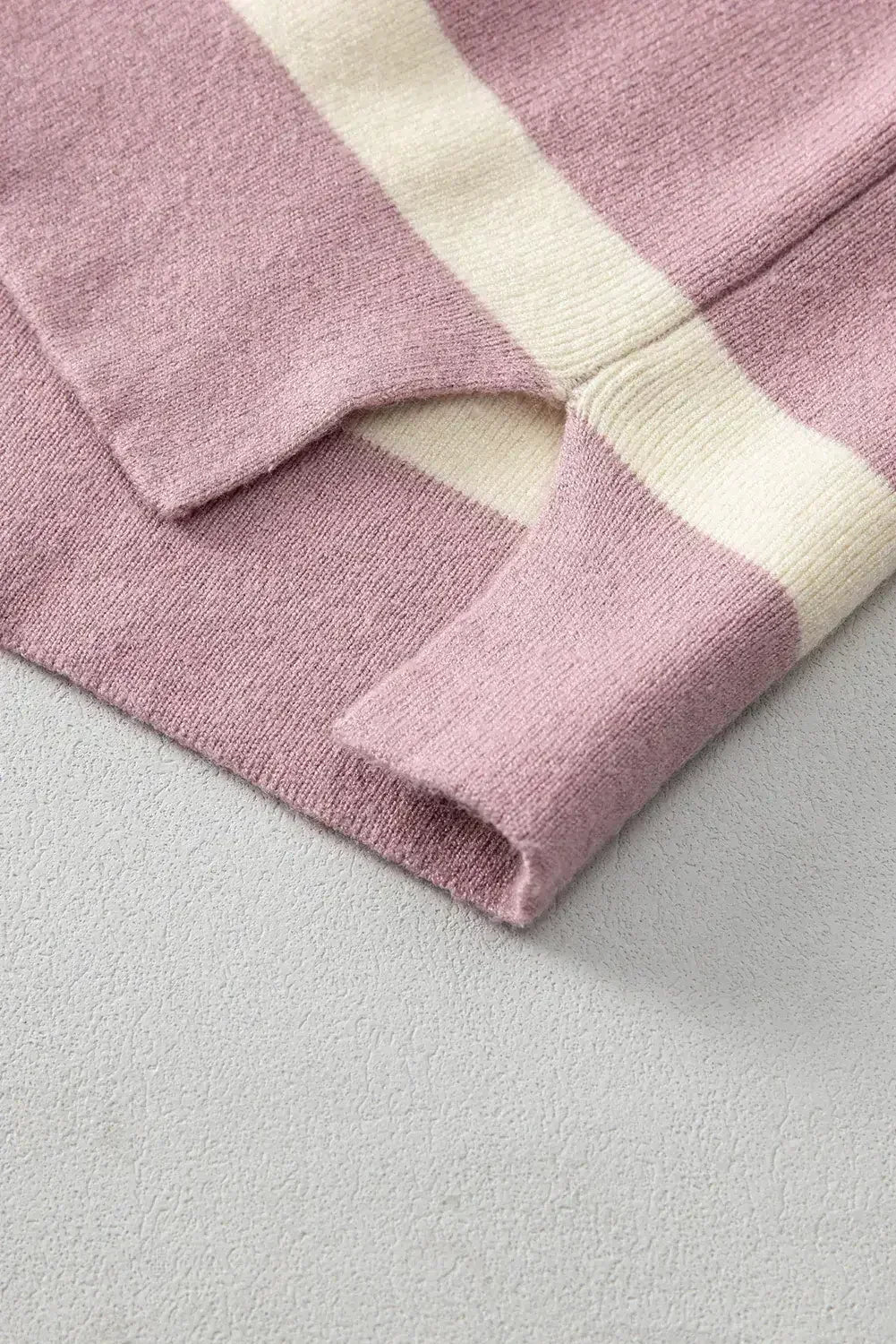 Pink Striped Patchwork Drop Shoulder Sweater - Femstylo