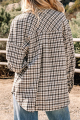 Green Contrast Corduroy Flap Pocket Patchwork Plaid Shacket