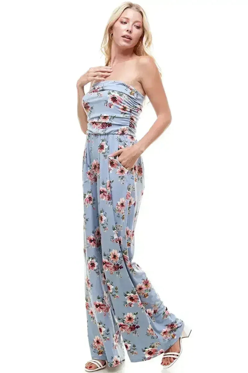 Women Floral Strapless Jumpsuit - Femstylo